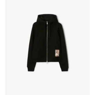 Check Label Cotton Zip Hoodie