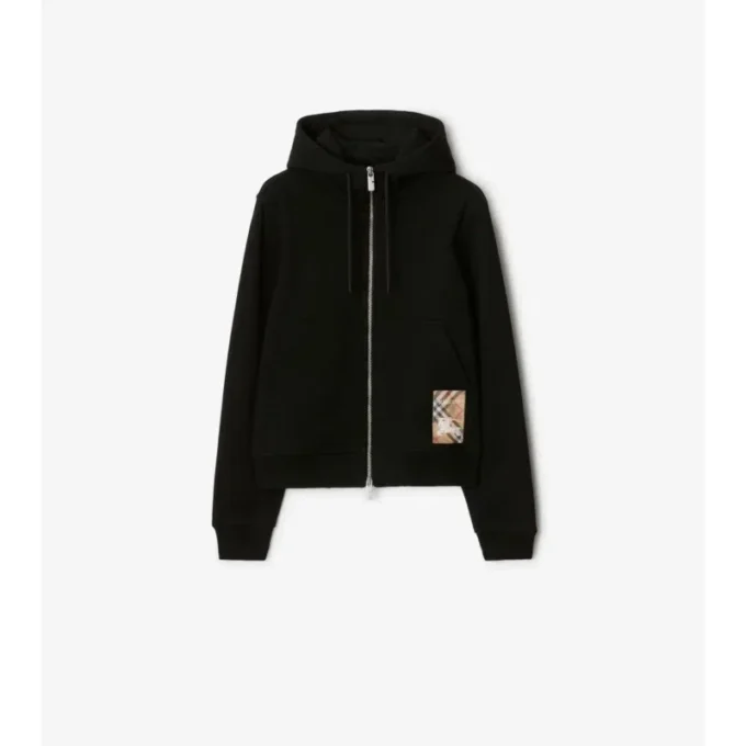 Check Label Cotton Zip Hoodie