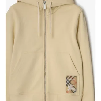 Check Label Cotton Zip Hoodie