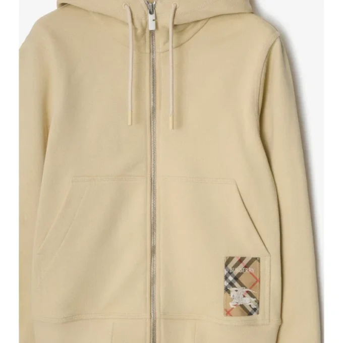 Check Label Cotton Zip Hoodie