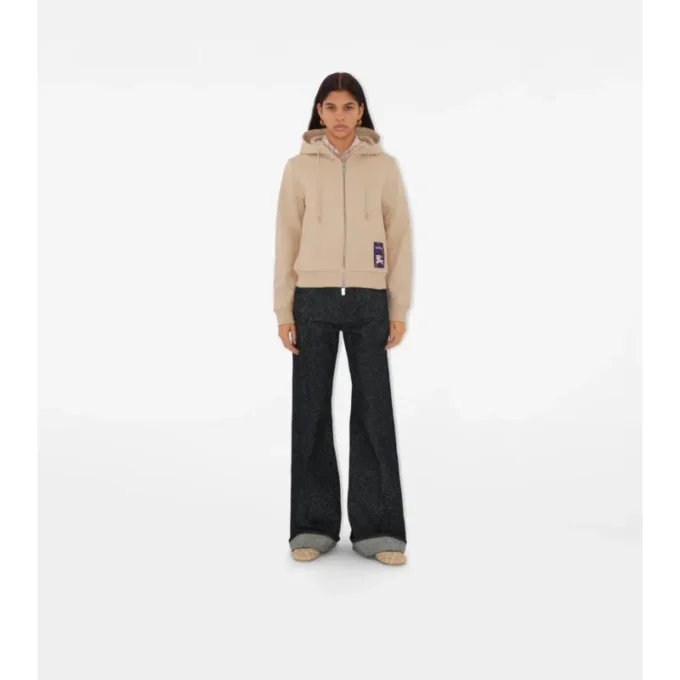 Check Label Cotton Zip Hoodie