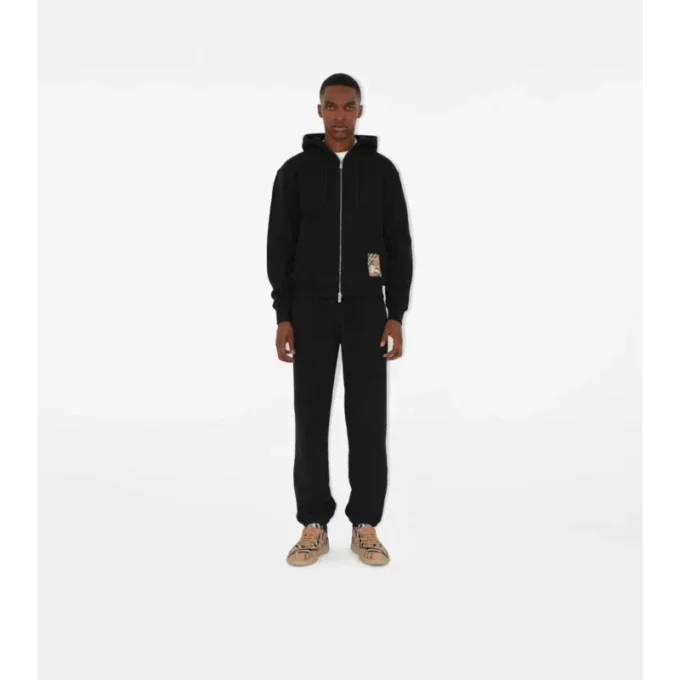 Check Label Cotton Zip Hoodie