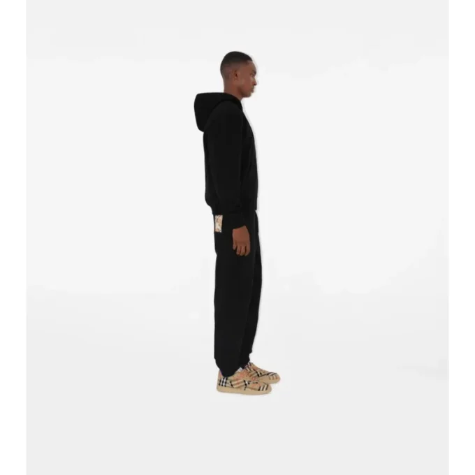 Check Label Cotton Zip Hoodie