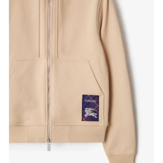 Check Label Cotton Zip Hoodie