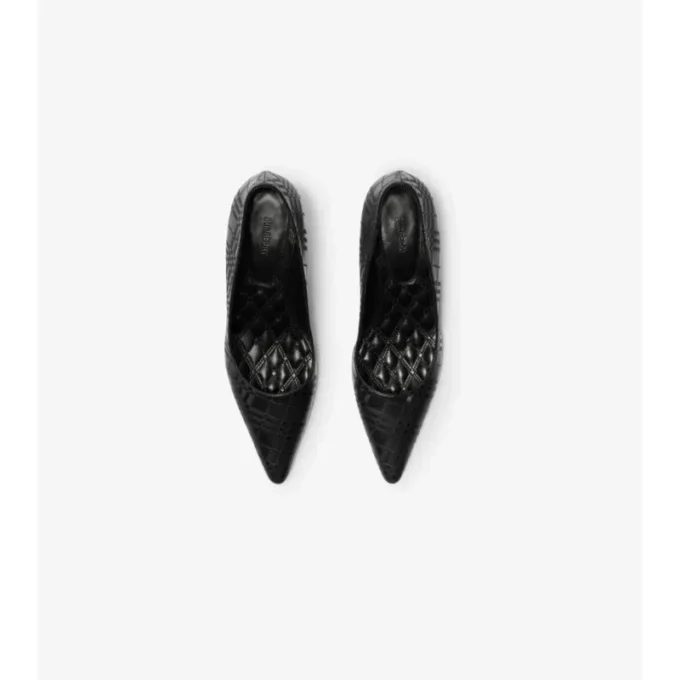 Check Leather Dame Low Pumps