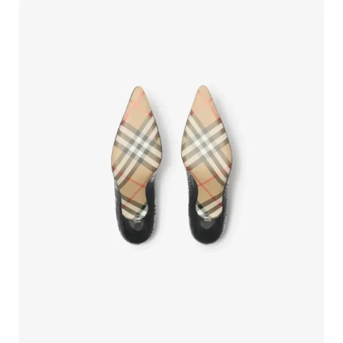 Check Leather Dame Low Pumps