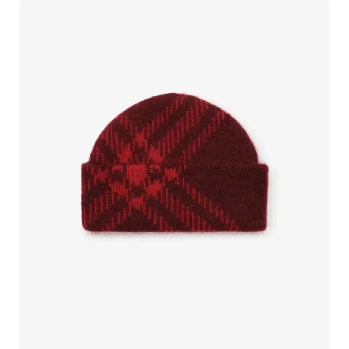 Check Mohair Wool Blend Beanie