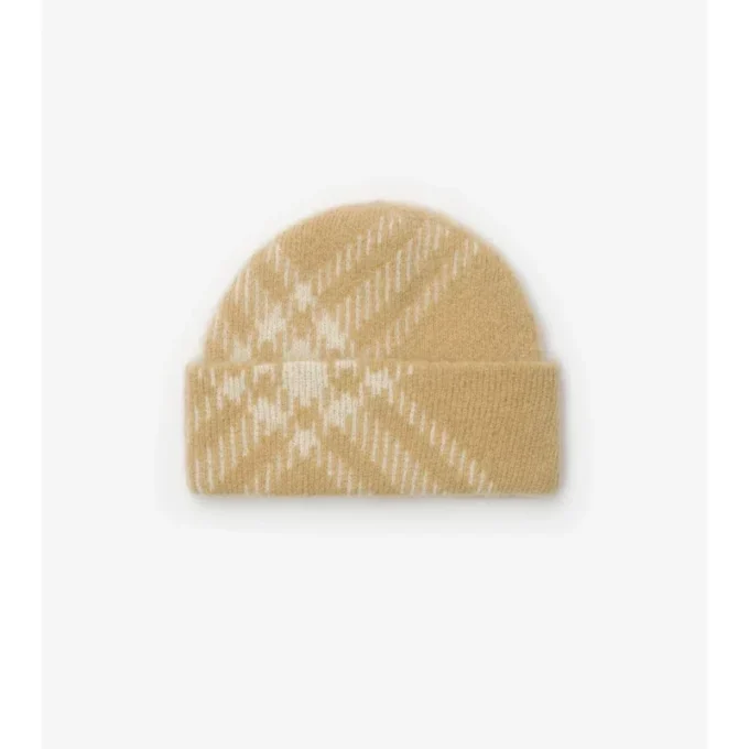 Check Mohair Wool Blend Beanie