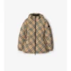 Check Nylon Hooded Puffer Jacket