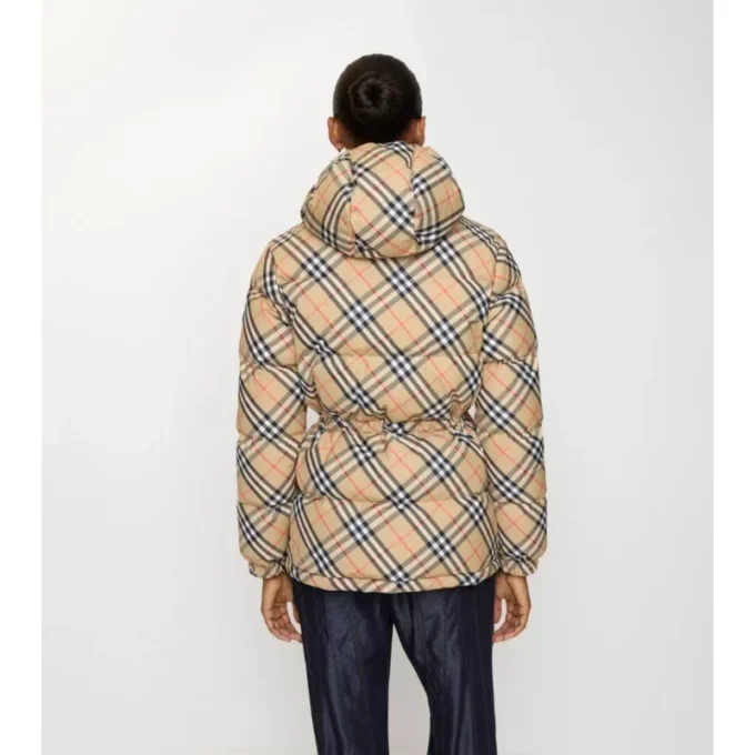 Check Nylon Hooded Puffer Jacket