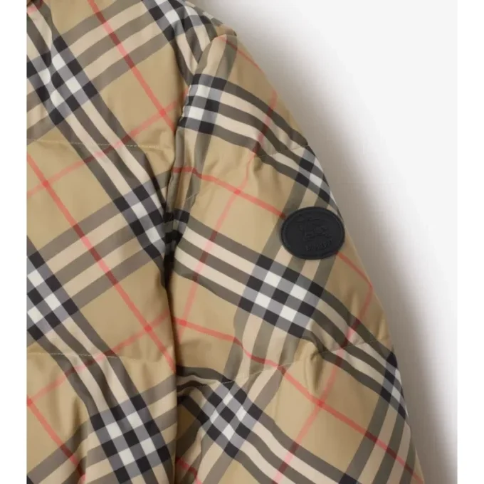 Check Nylon Hooded Puffer Jacket