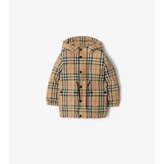 Check Nylon Puffer Coat