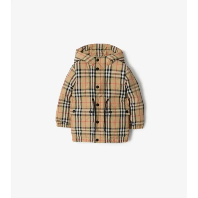 Check Nylon Puffer Coat