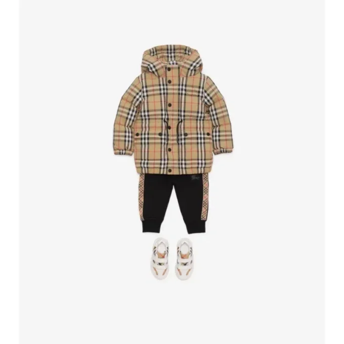 Check Nylon Puffer Coat