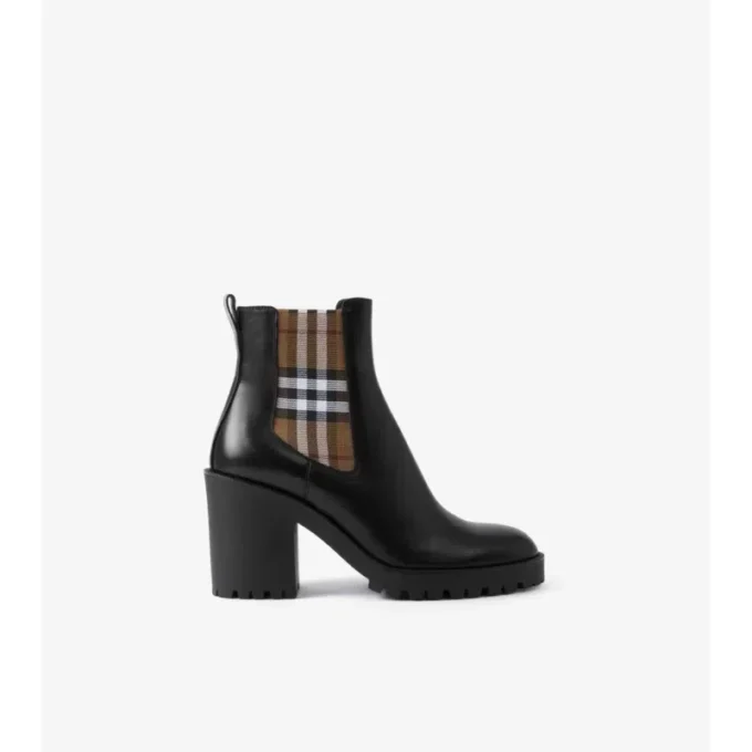 Check Panel Leather Ankle Boots