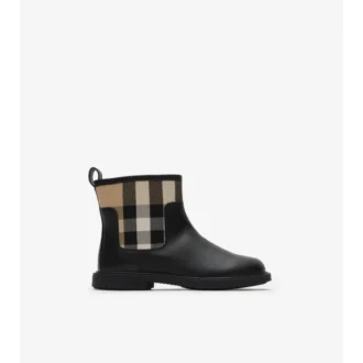 Check Panel Leather Boots