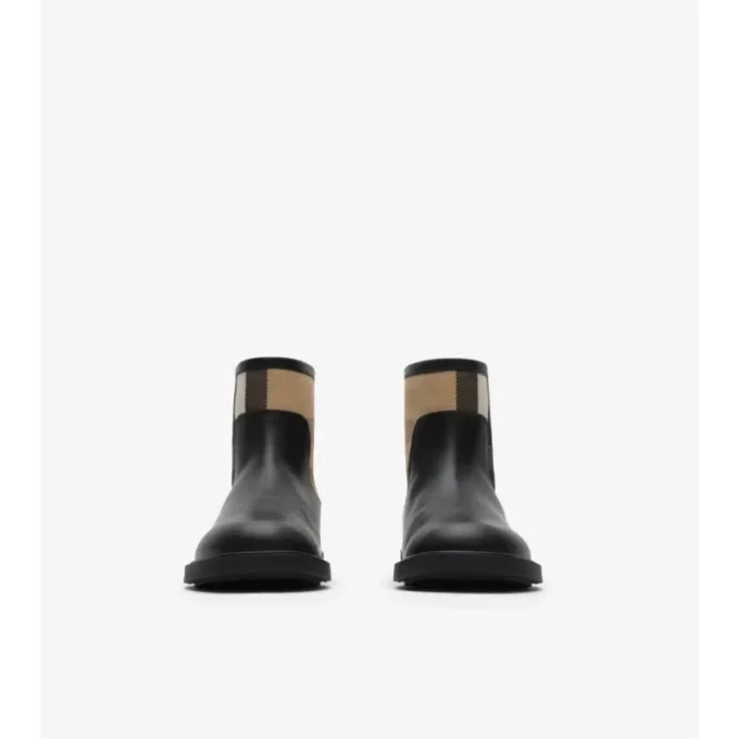 Check Panel Leather Boots