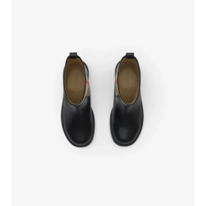 Check Panel Leather Boots