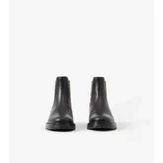 Check Panel Leather Chelsea Boots