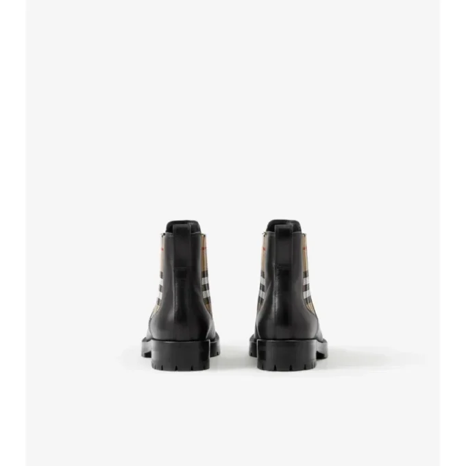 Check Panel Leather Chelsea Boots
