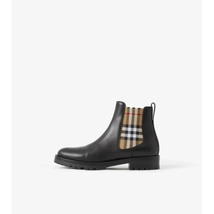 Check Panel Leather Chelsea Boots