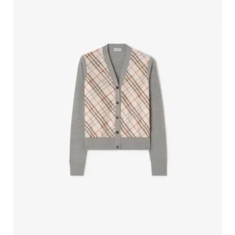 Check Panel Wool Silk Cardigan
