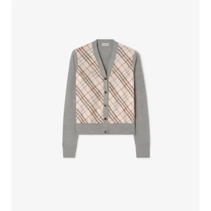 Check Panel Wool Silk Cardigan