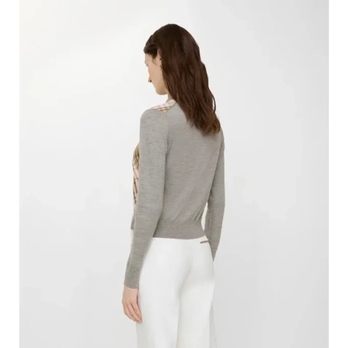 Check Panel Wool Silk Cardigan