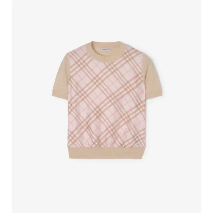 Check Panel Wool Silk Top