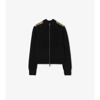 Check Patch Wool Cashmere Cardigan