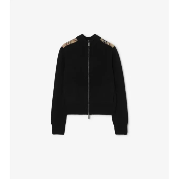 Check Patch Wool Cashmere Cardigan