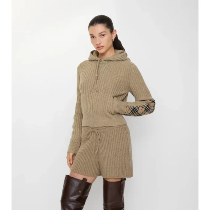 Check Patch Wool Cashmere Hoodie
