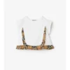 Check Ruffle Stretch Cotton T-Shirt