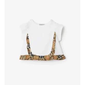 Check Ruffle Stretch Cotton T-Shirt