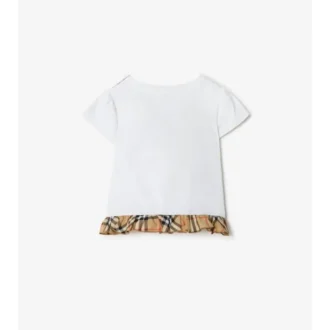 Check Ruffle Stretch Cotton T-Shirt