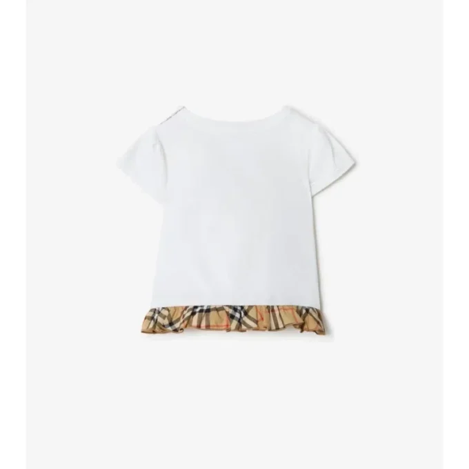Check Ruffle Stretch Cotton T-Shirt