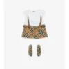 Check Ruffle Stretch Cotton T-Shirt