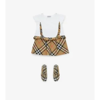 Check Ruffle Stretch Cotton T-Shirt