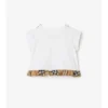 Check Ruffle Stretch Cotton T-Shirt