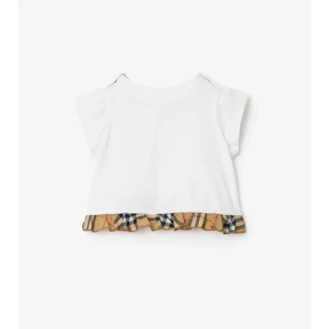 Check Ruffle Stretch Cotton T-Shirt