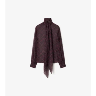 Check Silk Scarf Blouse