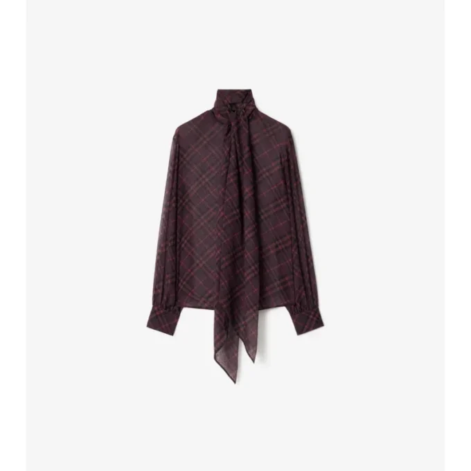 Check Silk Scarf Blouse