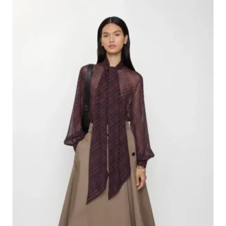Check Silk Scarf Blouse