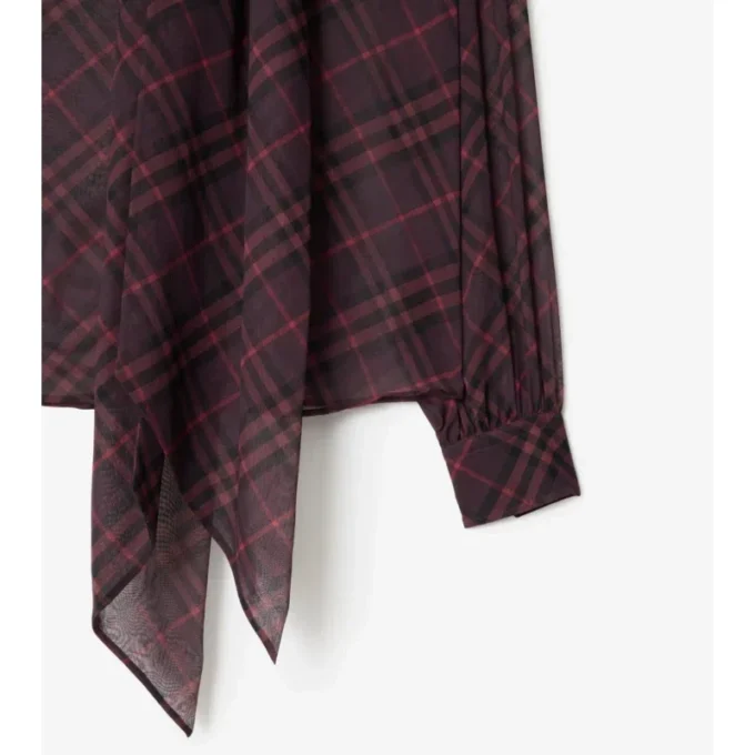 Check Silk Scarf Blouse