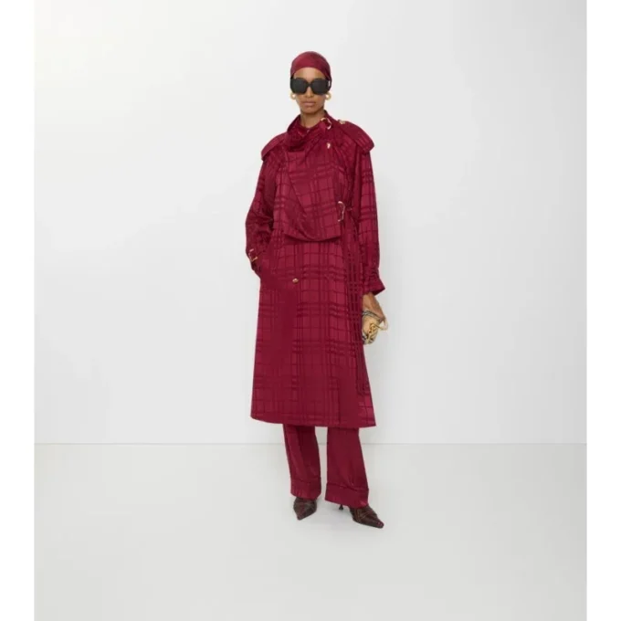 Check Silk Trench Coat