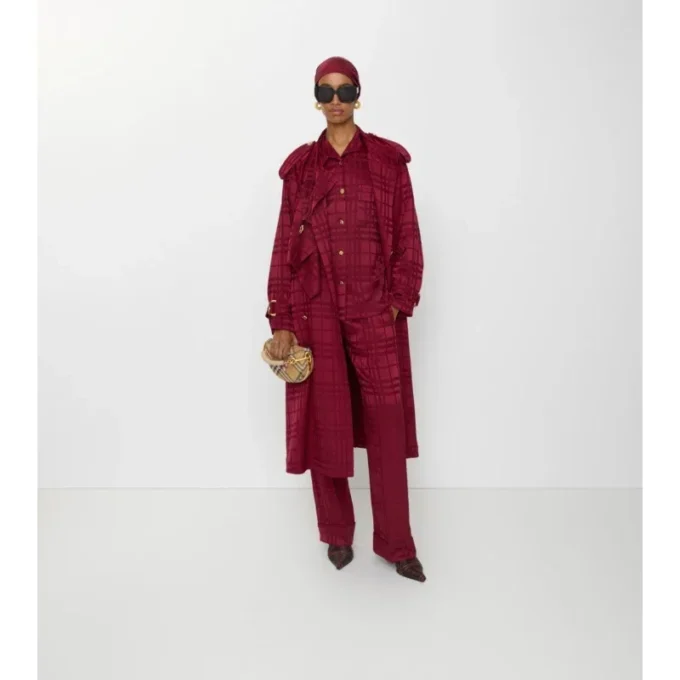 Check Silk Trench Coat