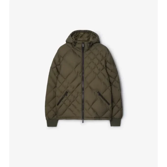 Check-Stitch Nylon Doversgreen Puffer Jacket