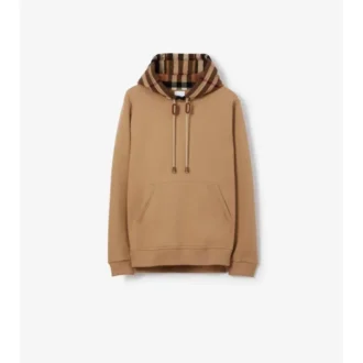 Check Trim Cotton Blend Hoodie