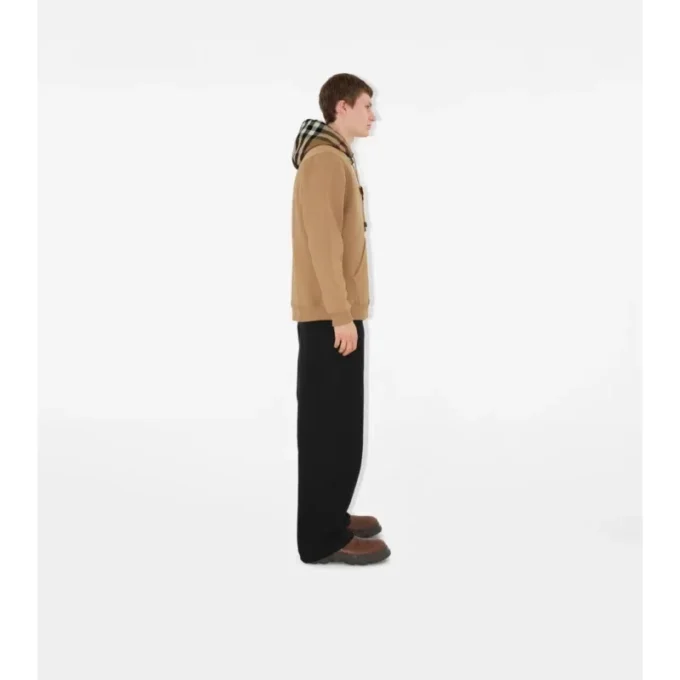 Check Trim Cotton Blend Hoodie