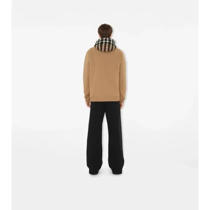Check Trim Cotton Blend Hoodie
